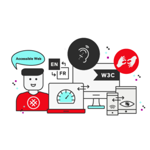 Image of accessibility considerations such as language, web, W3C