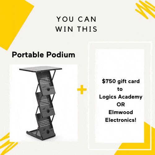 Prize pack includes portable podium and a $750 gift card