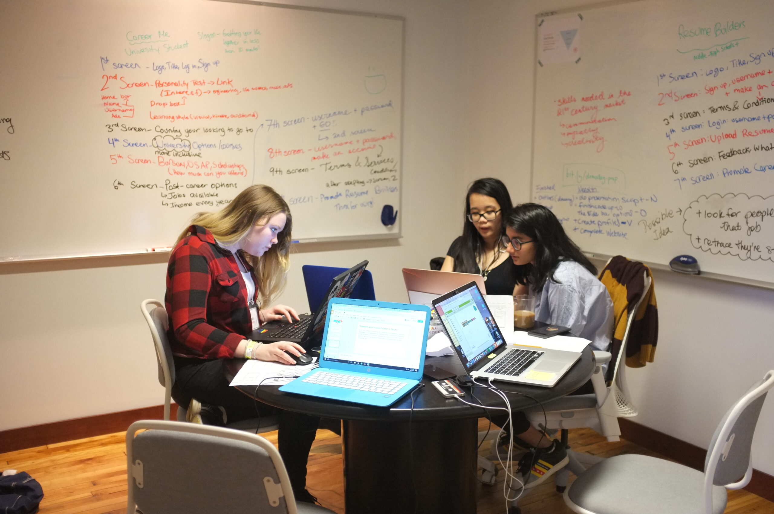 Group of teens sitting and working on their laptops