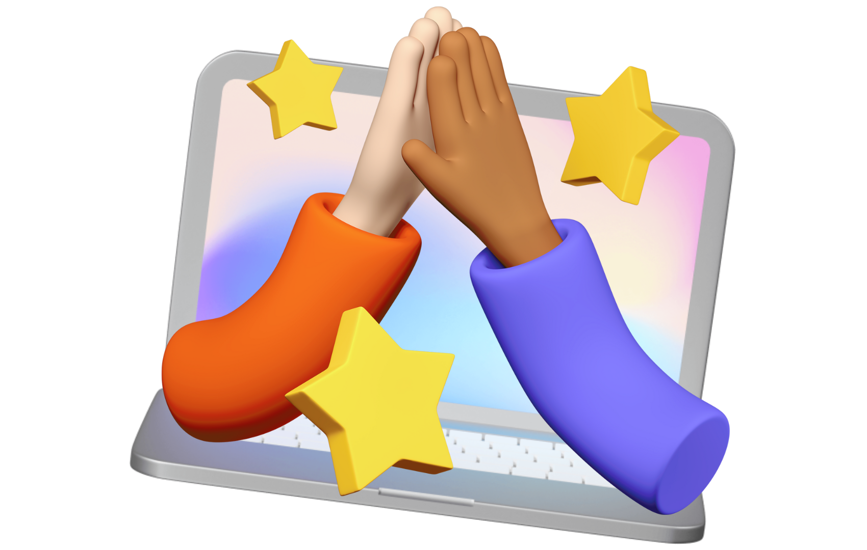 High five in front of a computer screen