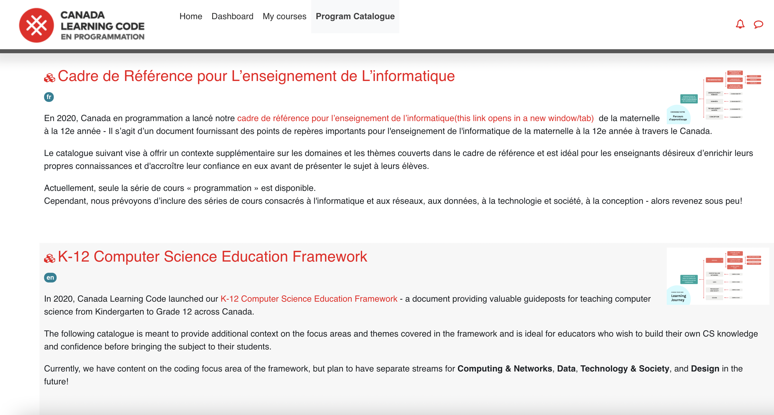 Screenshot of courses in the learning tool