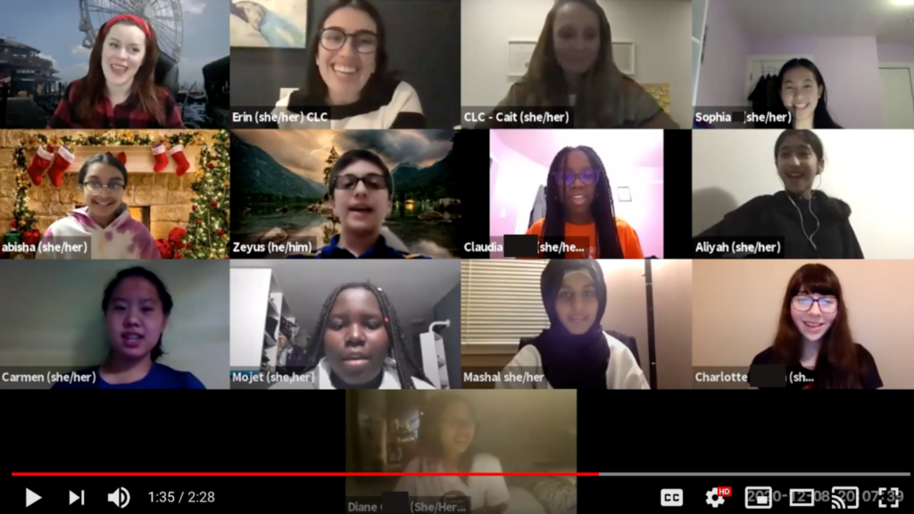 Screenshoot of CLC Week Teen Ambassadors on a Zoom Call