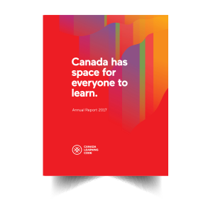 cover page of Title: Canada has space for everyone to learn. Annual Report 2017 on the bottom is the logo for Canada Learning Code